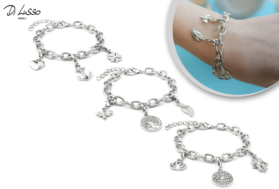 Elegant silver charm bracelets from Di lusso