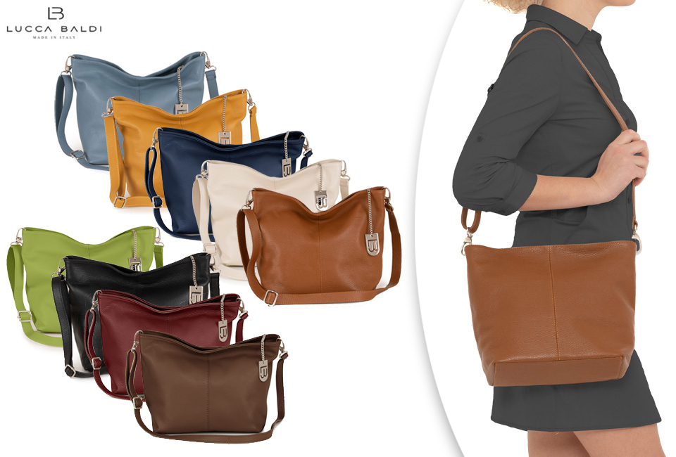 Luxurious Italian leather handbag in 11 stylish, fresh colours