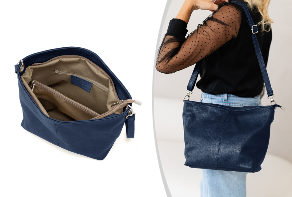 Luxurious Italian leather handbag in 11 stylish, fresh colours
