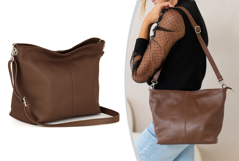 Luxurious Italian leather handbag in 11 stylish, fresh colours