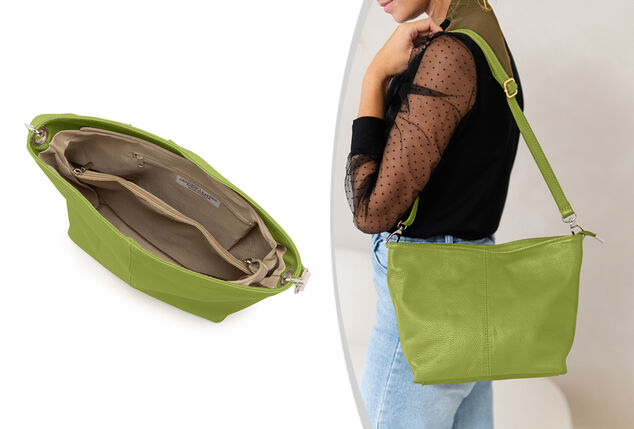 Luxurious Italian leather handbag in 11 stylish, fresh colours