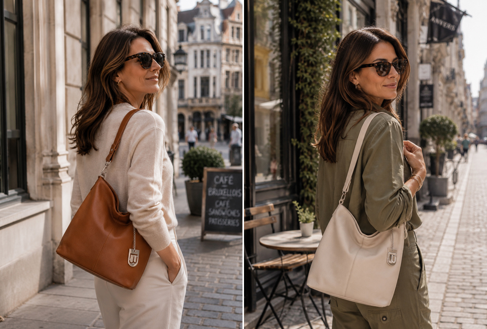 Luxurious Italian leather handbag in 11 stylish, fresh colours