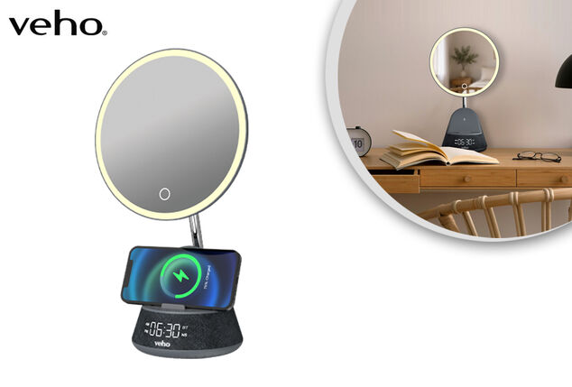 5-in-1-Radiowecker mit Spiegel, Bluetooth-Lautsprecher und kabellosem Ladegerät