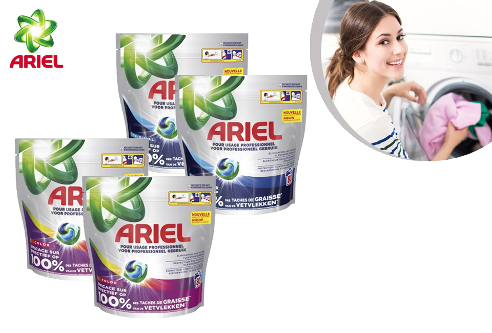 160 lavages avec les dosettes Ariel 3-en-1