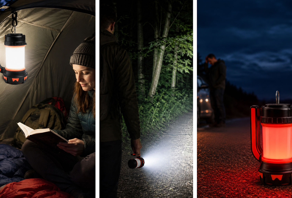 Multifunktionale 3-in-1-Lampe für unterwegs