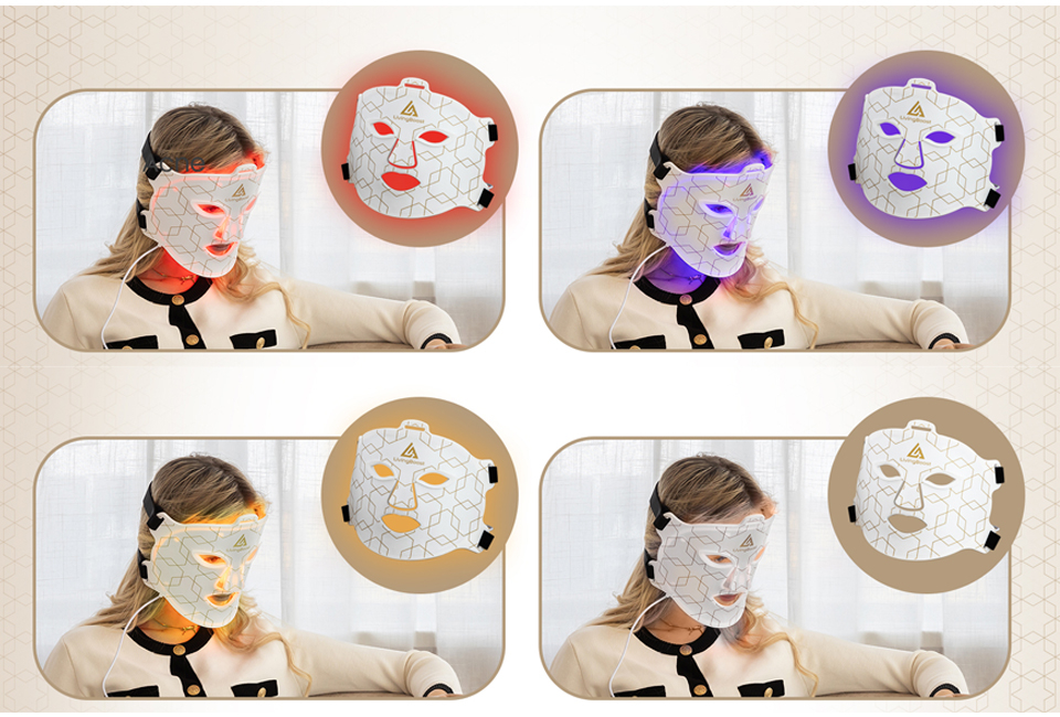 Komfortabel LED-ansigtsmaske med 4 lysfarver