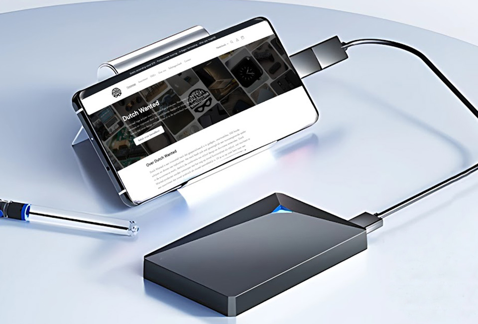 Externe harde schijf van 250, 500 of 1000 GB