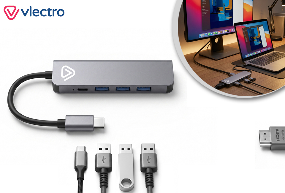 Vlectro 5-in-1 USB-C adapter with 4K HDMI and 100W Power Delivery