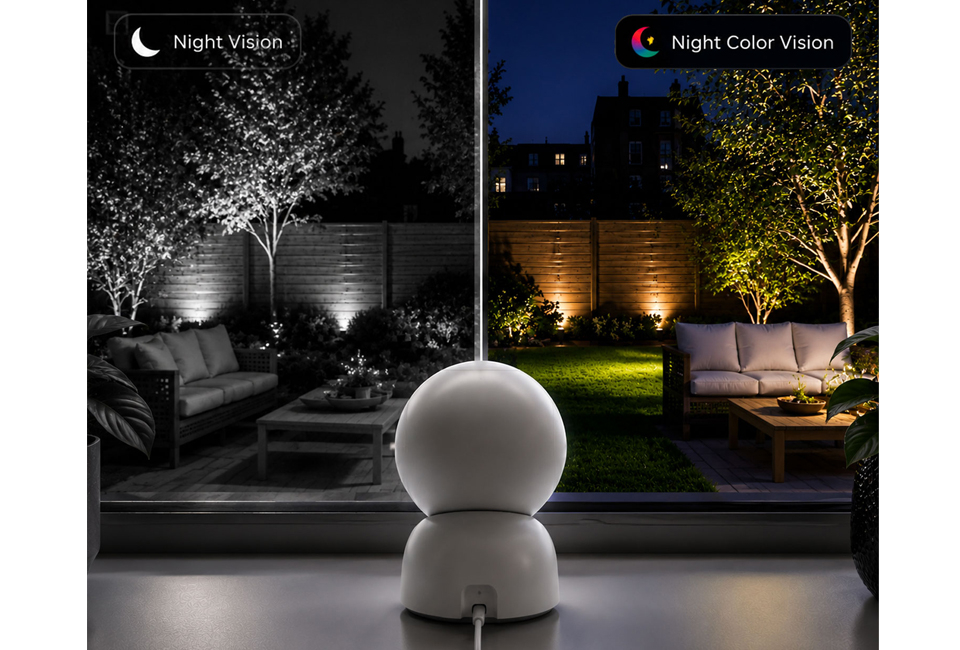 Caméra de sécurité intérieure intelligente avec vision nocturne et carte mémoire SD en option