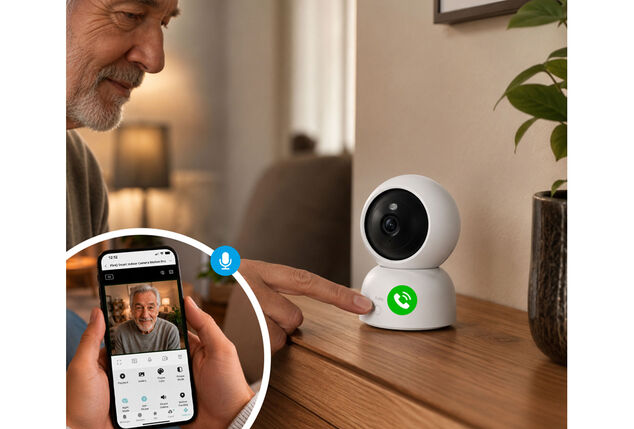 Caméra de sécurité intérieure intelligente avec vision nocturne et carte mémoire SD en option