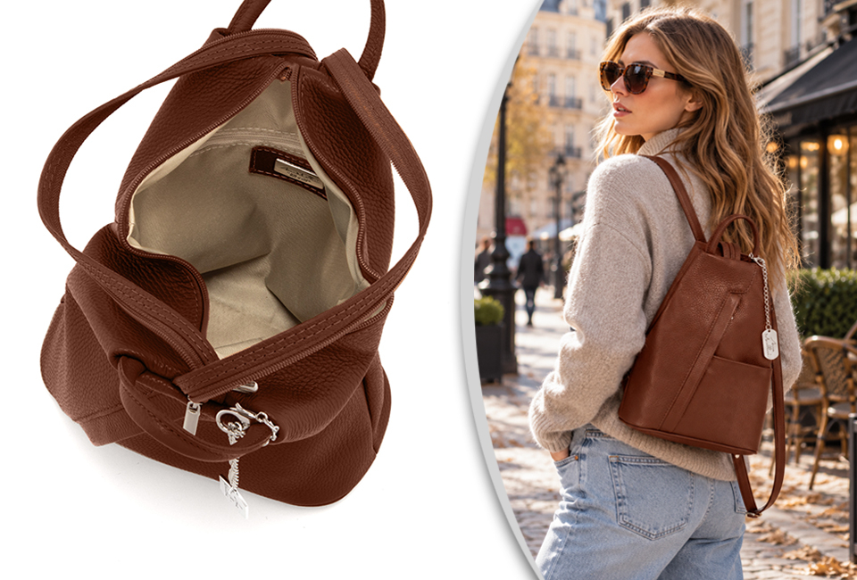 Mochila de couro luxuosa com elegância italiana para mulher
