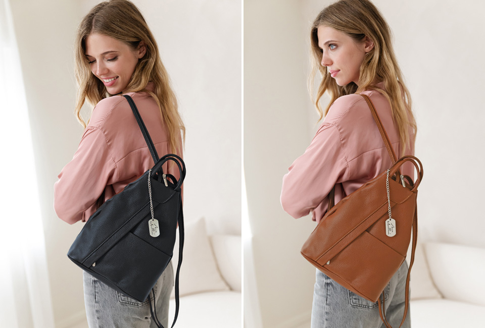 Mochila de couro luxuosa com elegância italiana para mulher