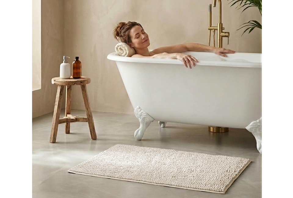 Zachte chenille badmat met antisliplaag
