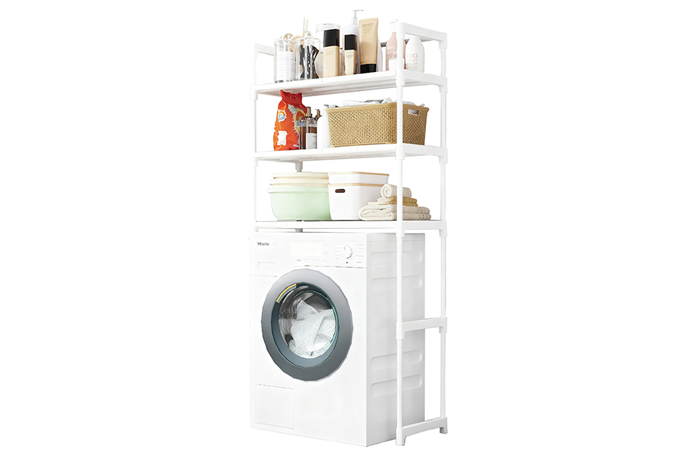 Ruimtebesparend ombouwrek voor wasmachine met 3 legplanken