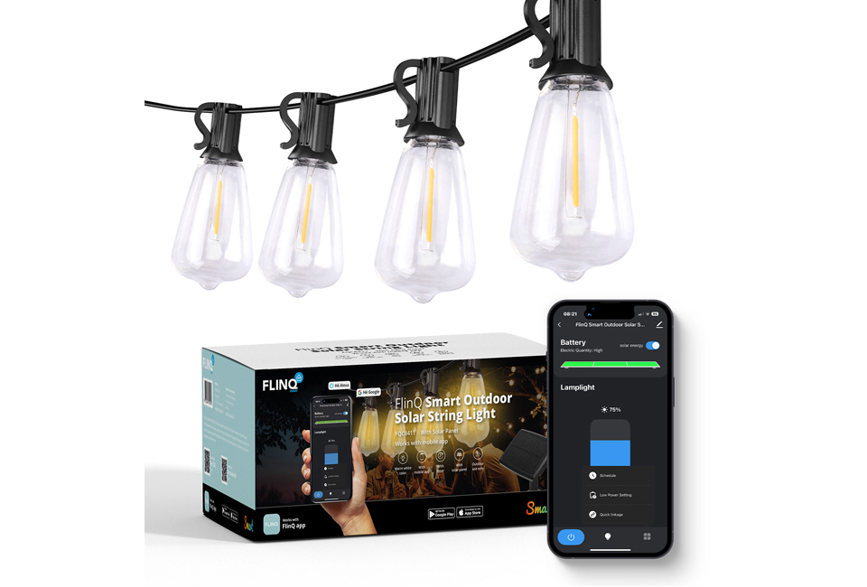 Guirlande lumineuse solaire intelligente avec commande via l'application et option de charge USB-C