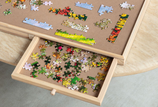 Prático tabuleiro de puzzle com gavetas