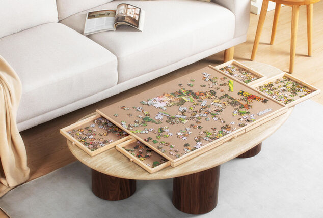 Prático tabuleiro de puzzle com gavetas