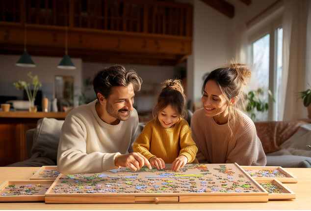Prático tabuleiro de puzzle com gavetas