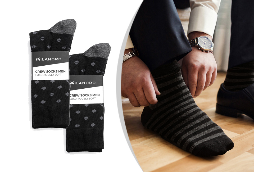 10 pares de meias de algodão com padrão elegante para homem