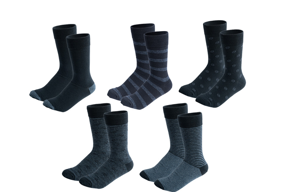 10 pares de meias de algodão com padrão elegante para homem
